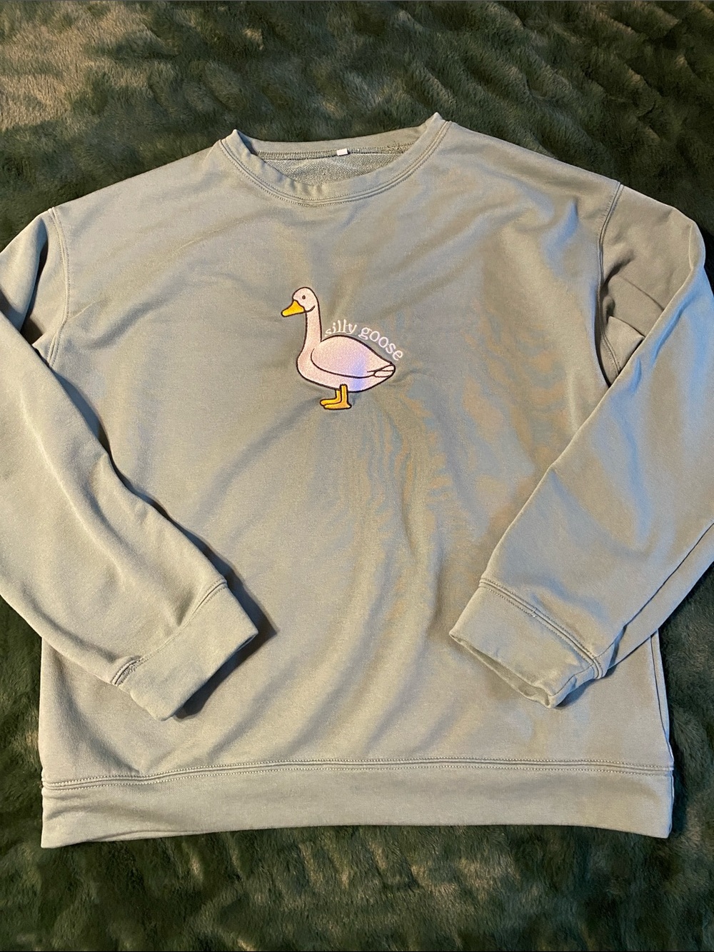 SHEIN Light Sage Crewneck Sweatshirt with Embroidered Goose